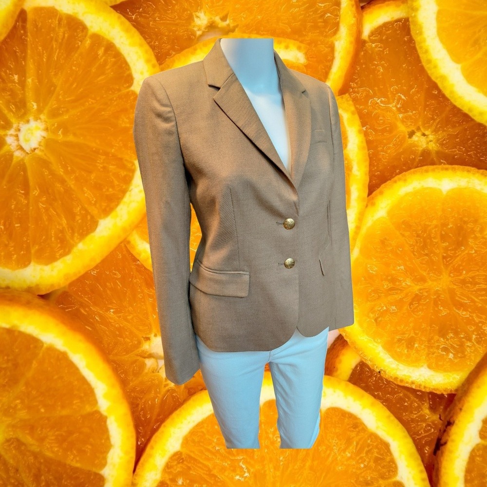 J Crew‎ Schoolboy Blazer Tan Wool Blend Two Button Pockets Size 0